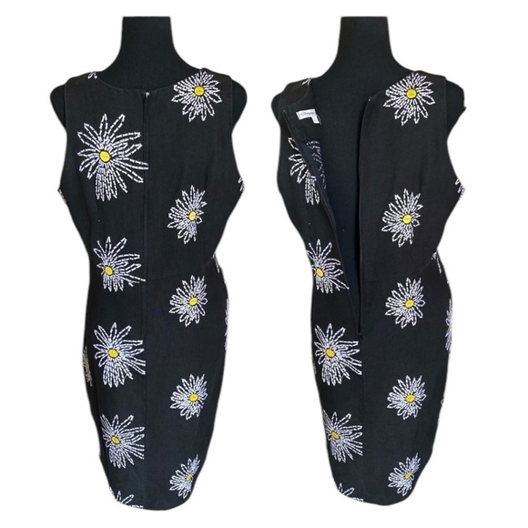 CHRISTY ALLEN LINEN EMBROIDERED FLORAL DRESS BLACK WHITE YELLOW SIZE LARGE GOTH - Picture 12 of 13